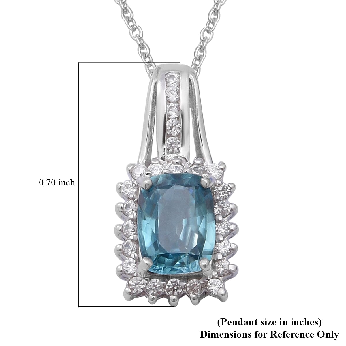 Cambodian Blue Zircon and Natural White Zircon Cocktail Pendant Necklace 18 Inches in Platinum Over Sterling Silver 2.65 ctw image number 4