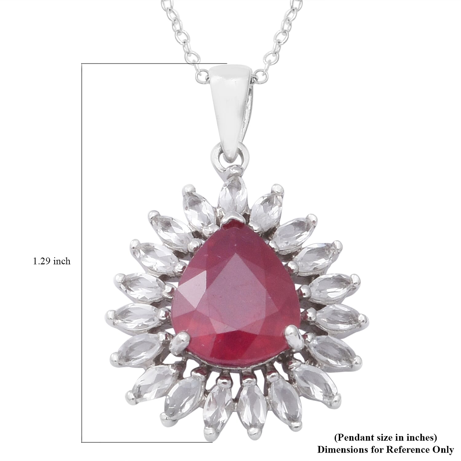 Niassa Ruby (FF) and White Topaz Halo Pendant Necklace 18 Inches in Platinum Over Sterling Silver 7.75 ctw