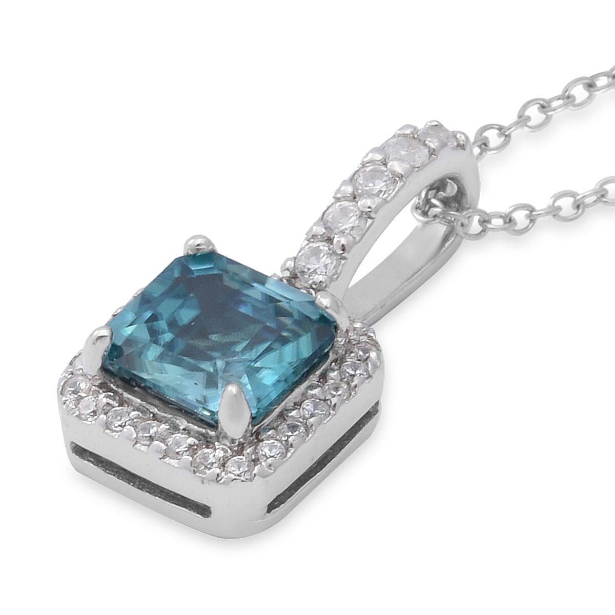 Cambodian Blue Zircon, Natural White Zircon Pendant Necklace (18 Inches) in Platinum Over Sterling Silver 2.90 ctw image number 2