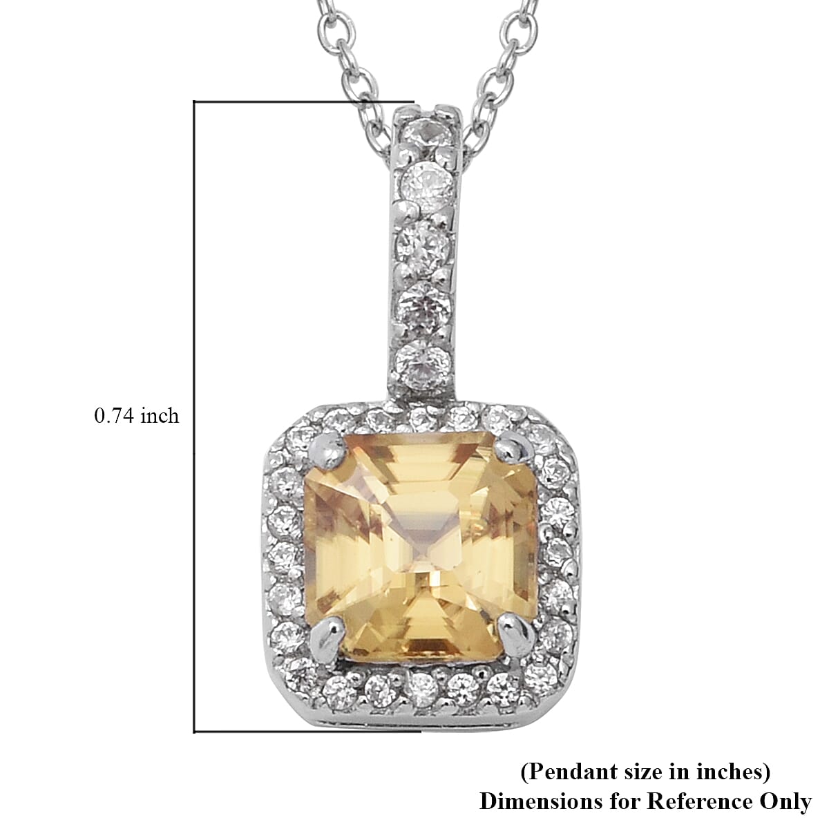 Asscher Cut Tanzanian Yellow Zircon and Natural White Zircon Pendant Necklace 18 Inches in Sterling Silver 3.15 ctw image number 4