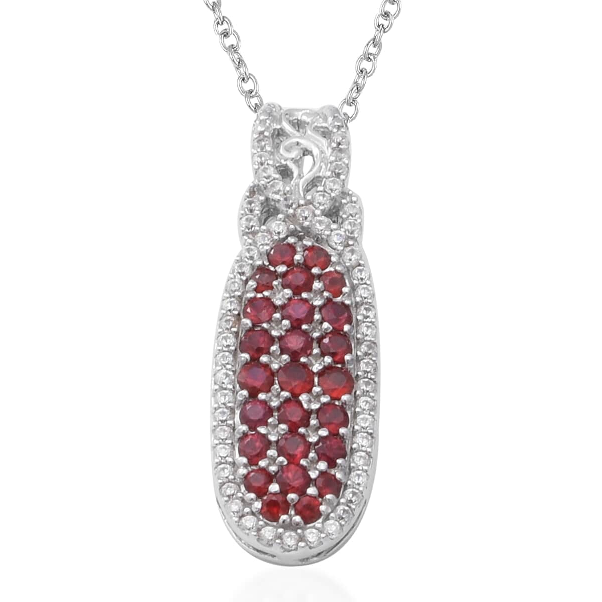 Premium Red Sapphire and Natural White Zircon Infinity Cocktail Pendant Necklace 18 Inches in Platinum Over Sterling Silver 2.50 ctw image number 0