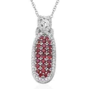 Premium Red Sapphire, Natural White Zircon Infinity Cocktail Pendant Necklace (18 Inches) in Platinum Over Sterling Silver