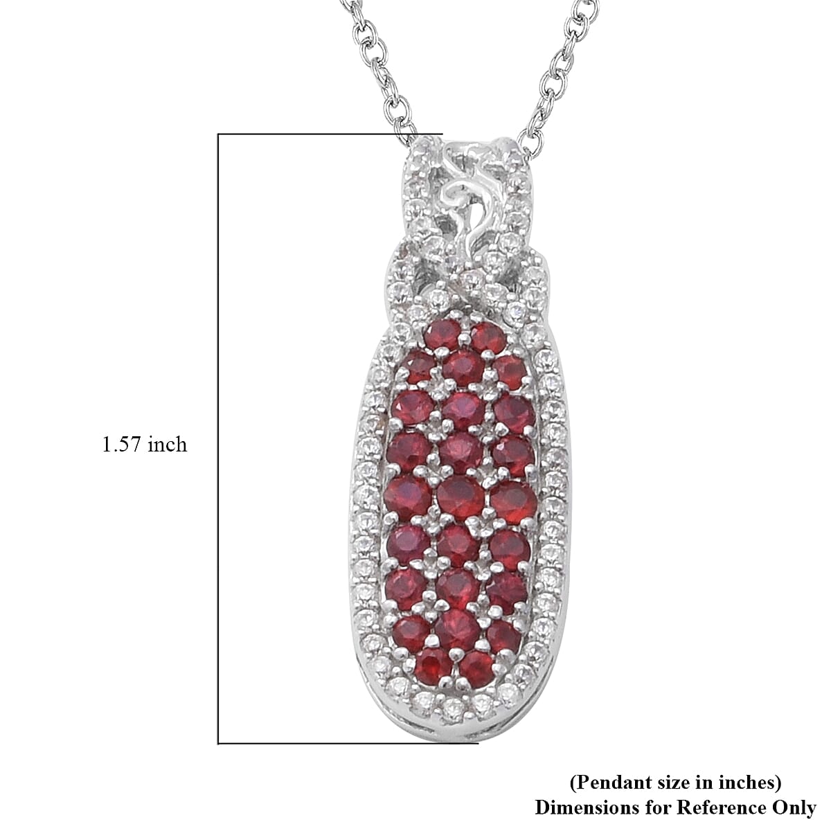 Premium Red Sapphire and Natural White Zircon Infinity Cocktail Pendant Necklace 18 Inches in Platinum Over Sterling Silver 2.50 ctw