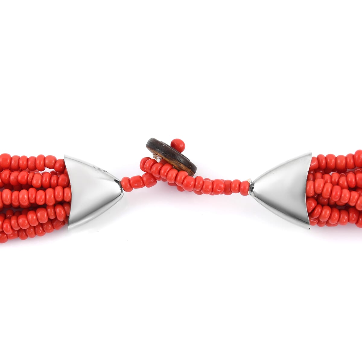 Red Seed Beaded Earrings, Wrap Bracelet and Multi Strand Necklace in Stainless Steel 22 Inches image number 3