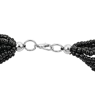 Black Resin, Dangle Earrings, Stretch Bracelet and Necklace in Stainless Steel