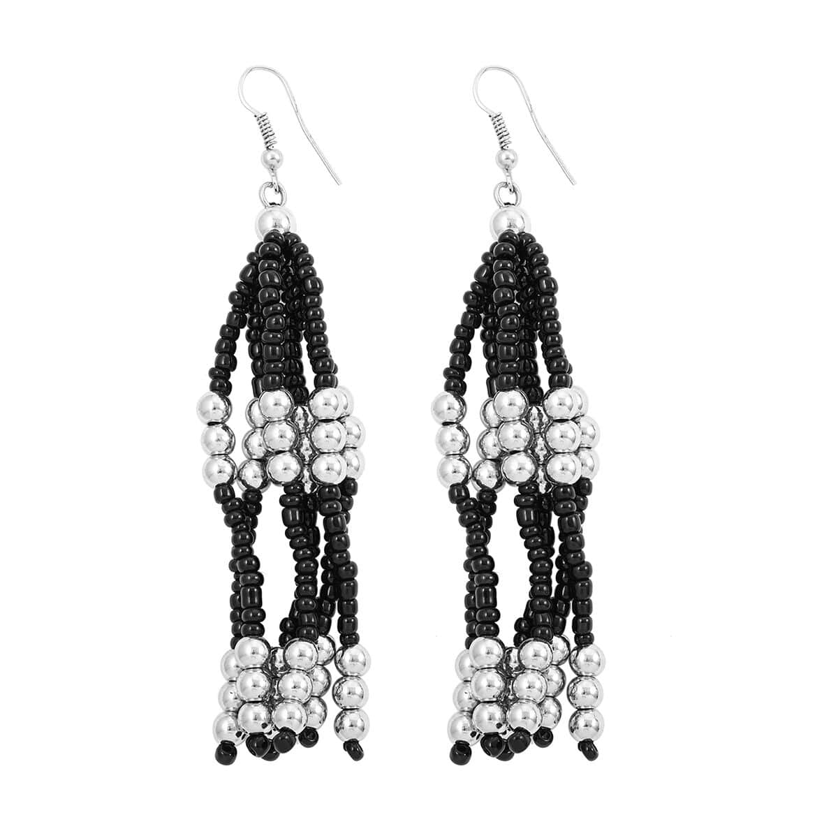 Black Resin, Dangle Earrings and Necklace in Stainless Steel image number 5