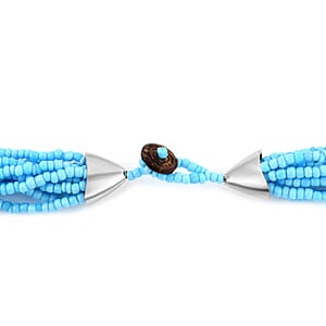 Blue Seed Beaded Multi Strand Necklace, Stretch Bracelet and Earrings