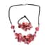 Red Seed Beaded Floral Necklace 20 Inches and Stretch Bracelet (8In) in Silvertone image number 0