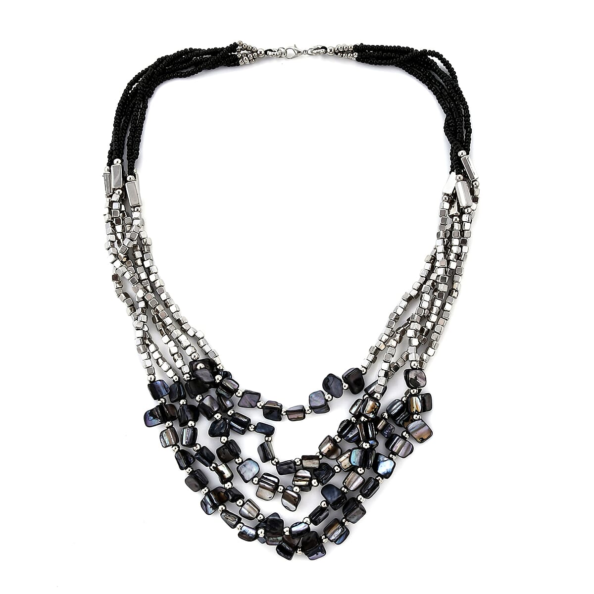 Black Seed Bead Earrings, Wrap Bracelet and Multi Strand Necklace 22 Inches in Stainless Steel image number 3