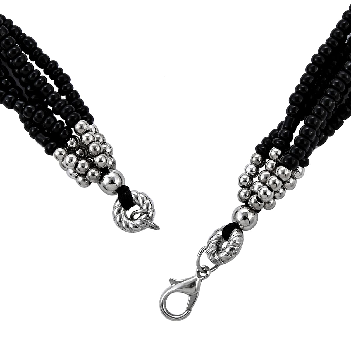 Black Seed Bead Earrings, Wrap Bracelet and Multi Strand Necklace 22 Inches in Stainless Steel image number 4