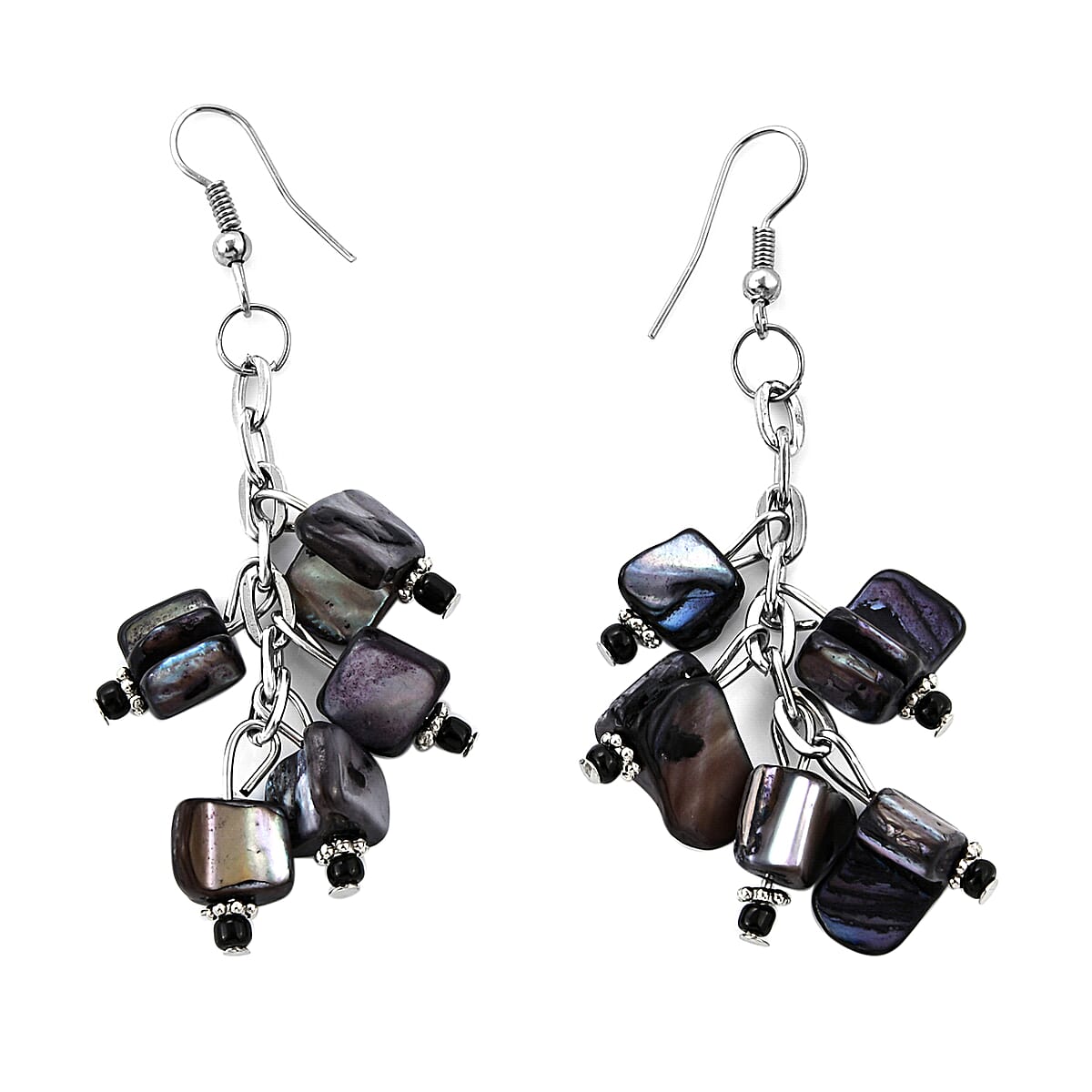 Black Seed Bead Earrings, Wrap Bracelet and Multi Strand Necklace 22 Inches in Stainless Steel image number 6