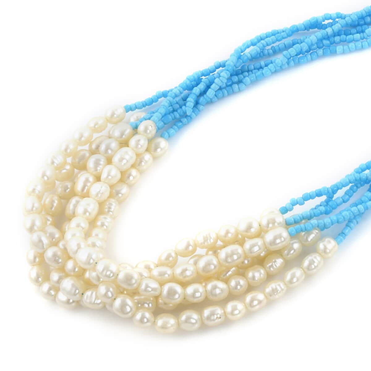 Blue Seed Beads, Multi Strand Necklace 16 Inches and Stretch Bracelet image number 3