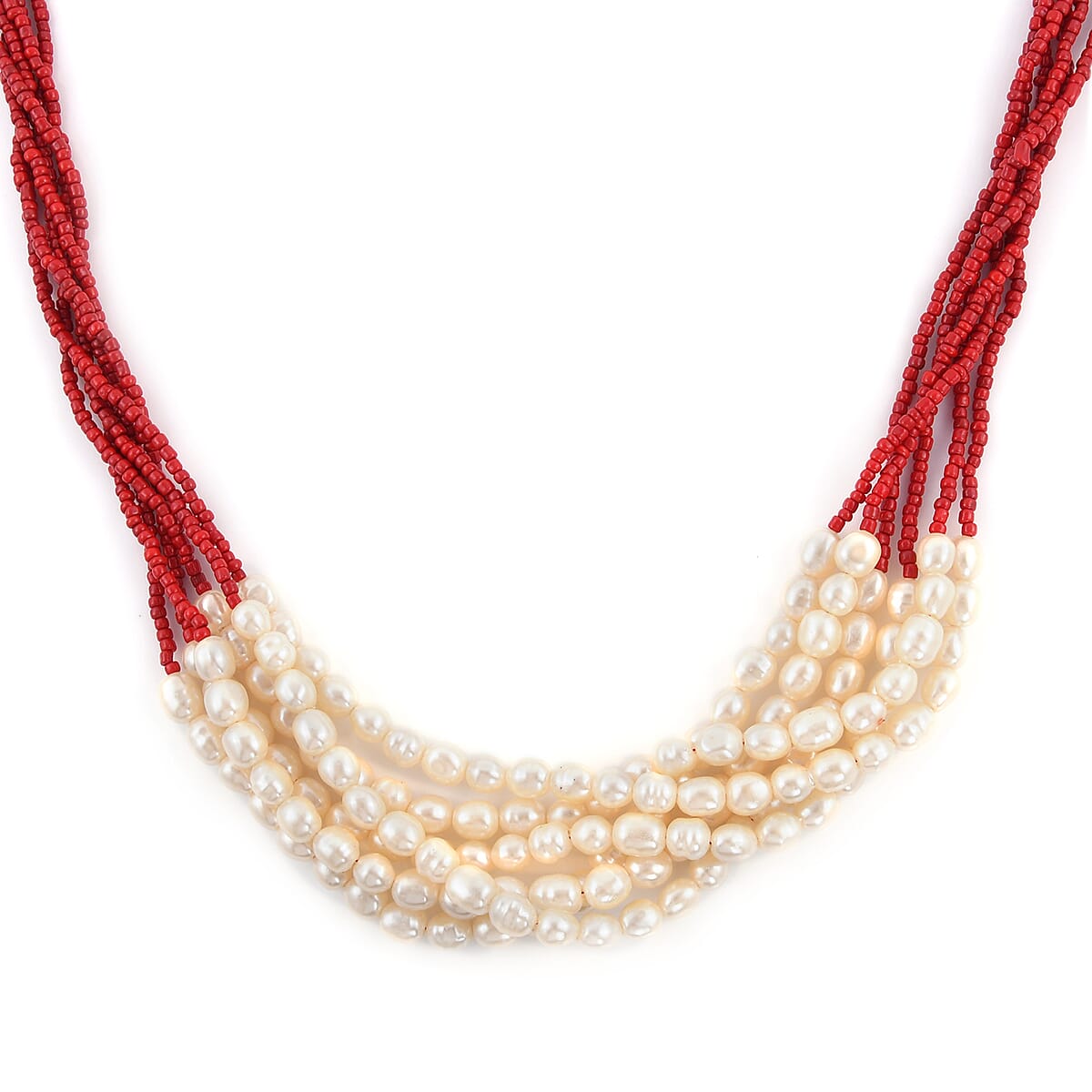 Red Seed Beaded Multi Strand Necklace 16 Inches and Stretch Bracelet image number 2