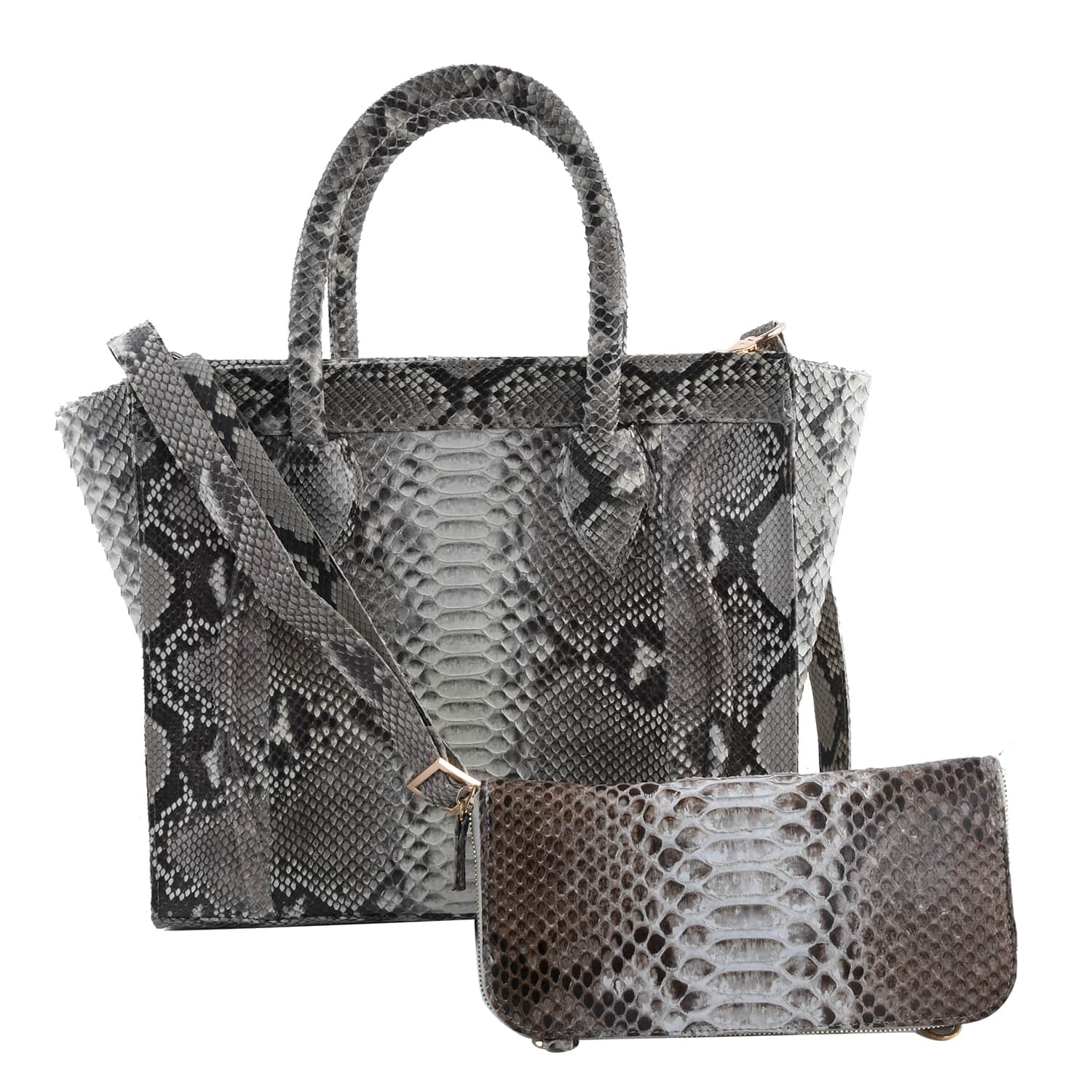 Mother s day finds The Grand Pelle Handcrafted Natural Color Genuine Python Leather Tote Bag 14.00 x10.00 x5.91 with Wallet 7.90 x4.40 x1.60 at ShopLC