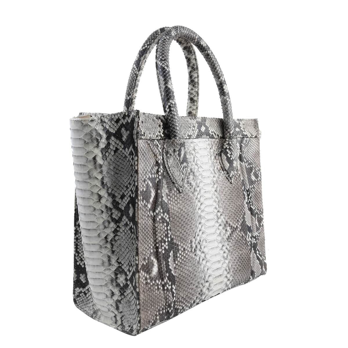 The Grand Pelle Handcrafted Grey with White Color 100 % Genuine Python Leather Tote Bag with Wallet (14.00"x10.00"x5.91") (7.90"x4.40"x1.60") image number 3