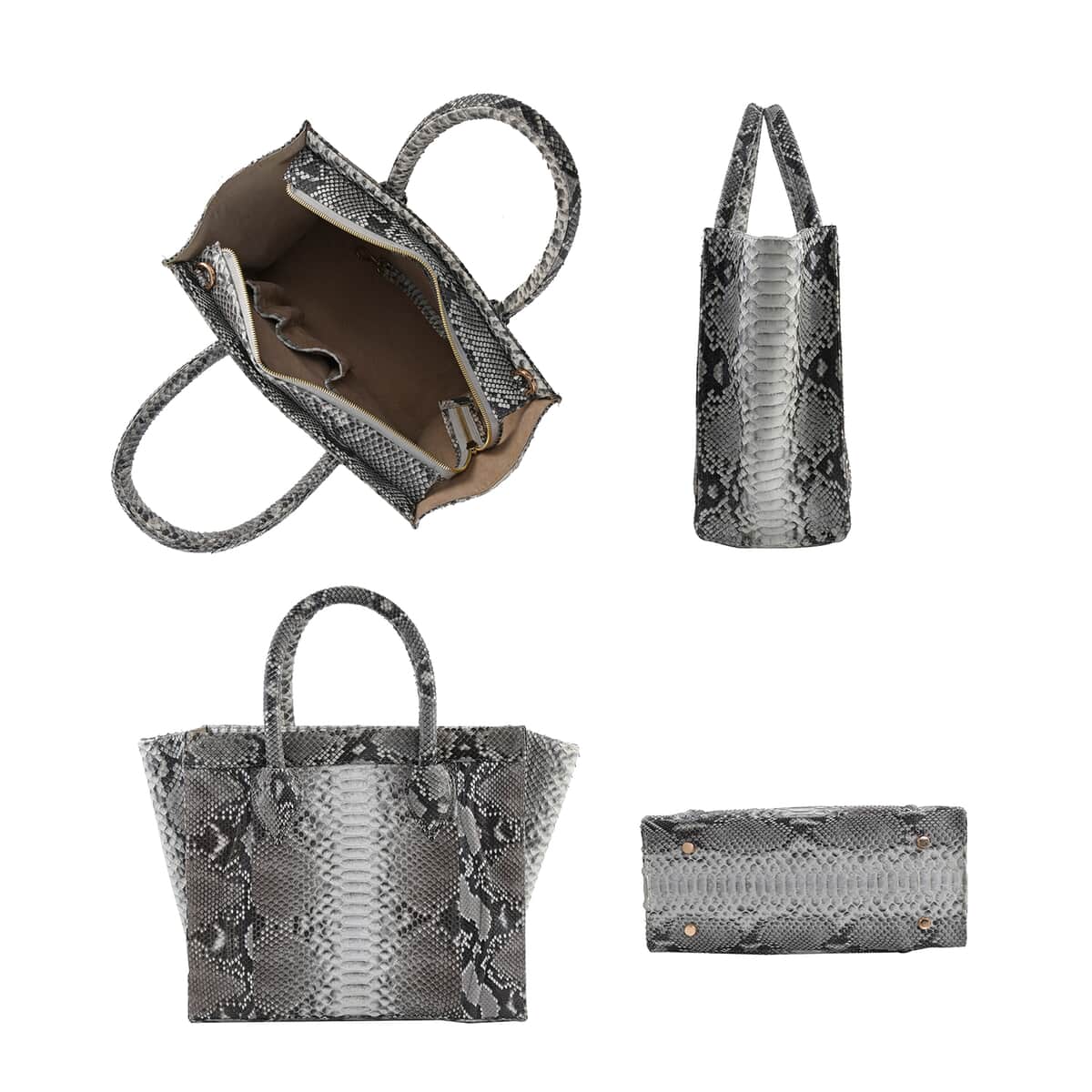 The Grand Pelle Handcrafted Grey with White Color 100 % Genuine Python Leather Tote Bag with Wallet (14.00"x10.00"x5.91") (7.90"x4.40"x1.60") image number 6