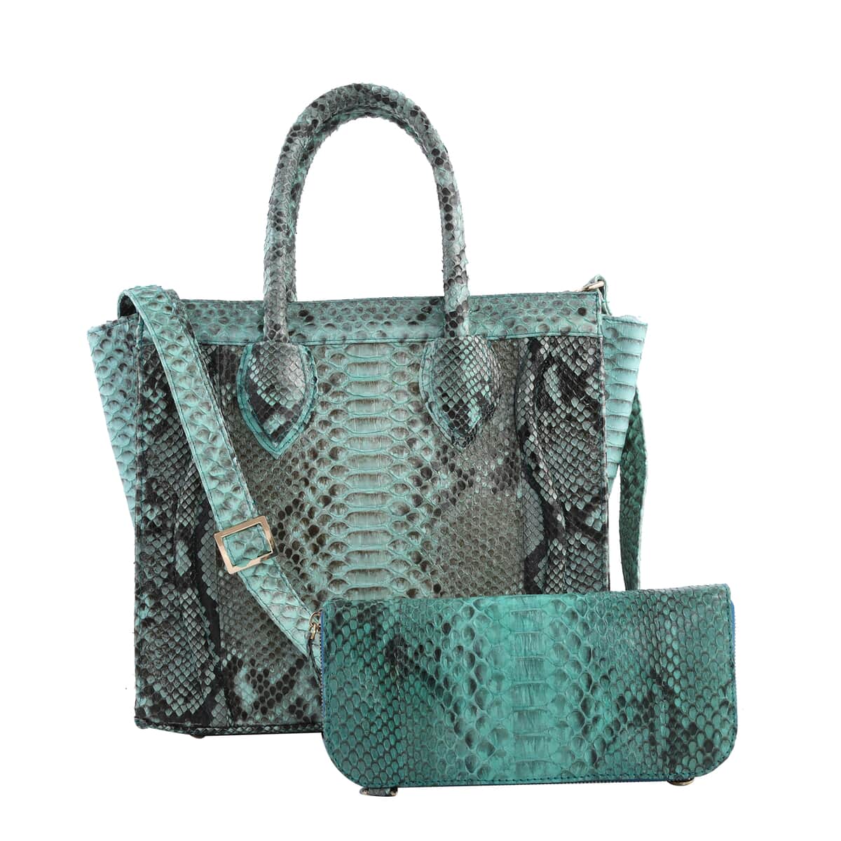 The Grand Pelle Handcrafted Turquoise Color Genuine Python Leather Tote Bag for Women with Wallet, Designer Tote Bags, Ladies Purse, Shoulder Handbags, Leather Wallet image number 0