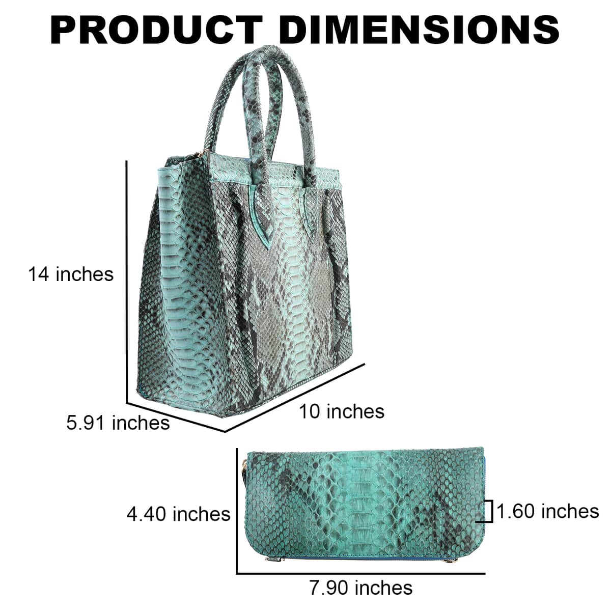 The Grand Pelle Handcrafted Turquoise Color Genuine Python Leather Tote Bag for Women with Wallet, Designer Tote Bags, Ladies Purse, Shoulder Handbags, Leather Wallet image number 2