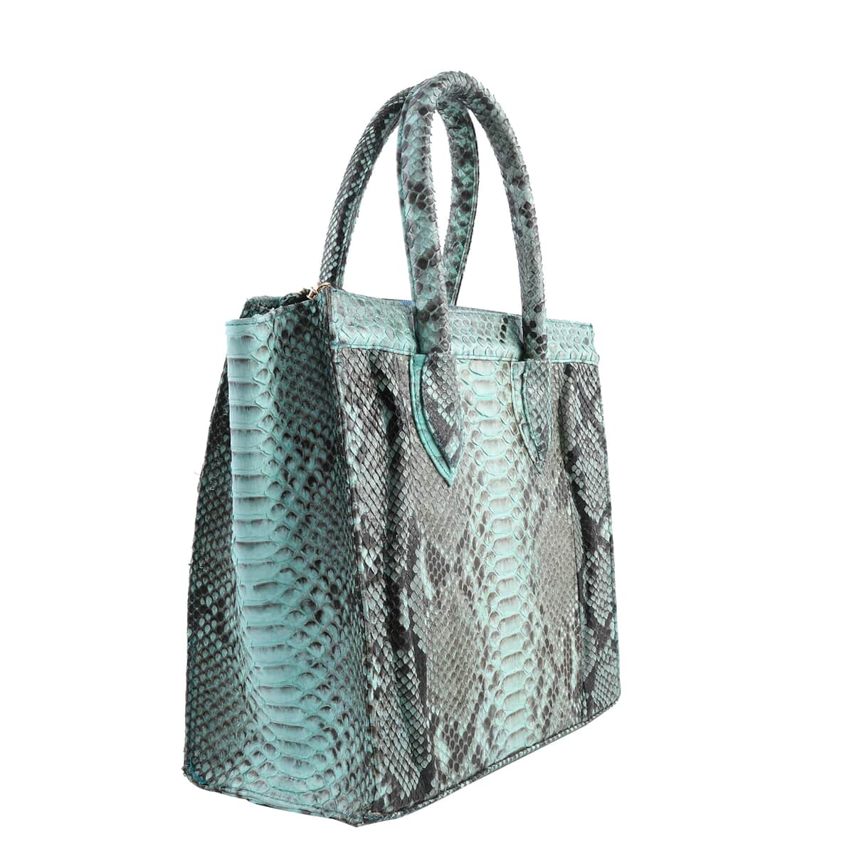 The Grand Pelle Handcrafted Turquoise Color Genuine Python Leather Tote Bag for Women with Wallet, Designer Tote Bags, Ladies Purse, Shoulder Handbags, Leather Wallet image number 3