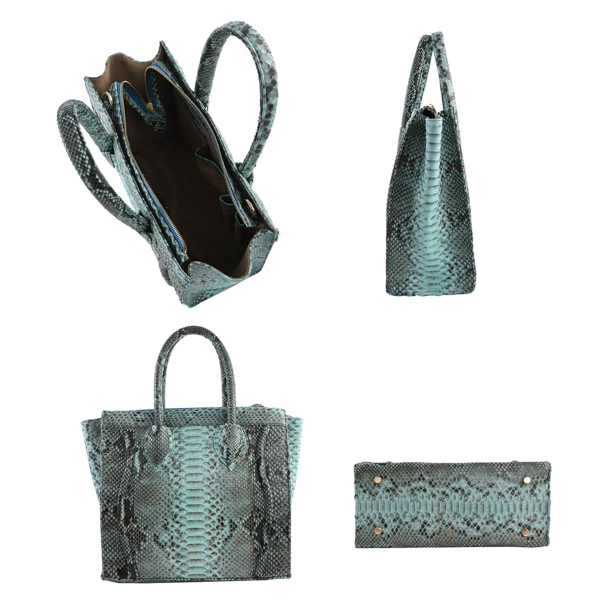 The Grand Pelle Handcrafted Turquoise Color Genuine Python Leather Tote Bag for Women with Wallet, Designer Tote Bags, Ladies Purse, Shoulder Handbags, Leather Wallet image number 6