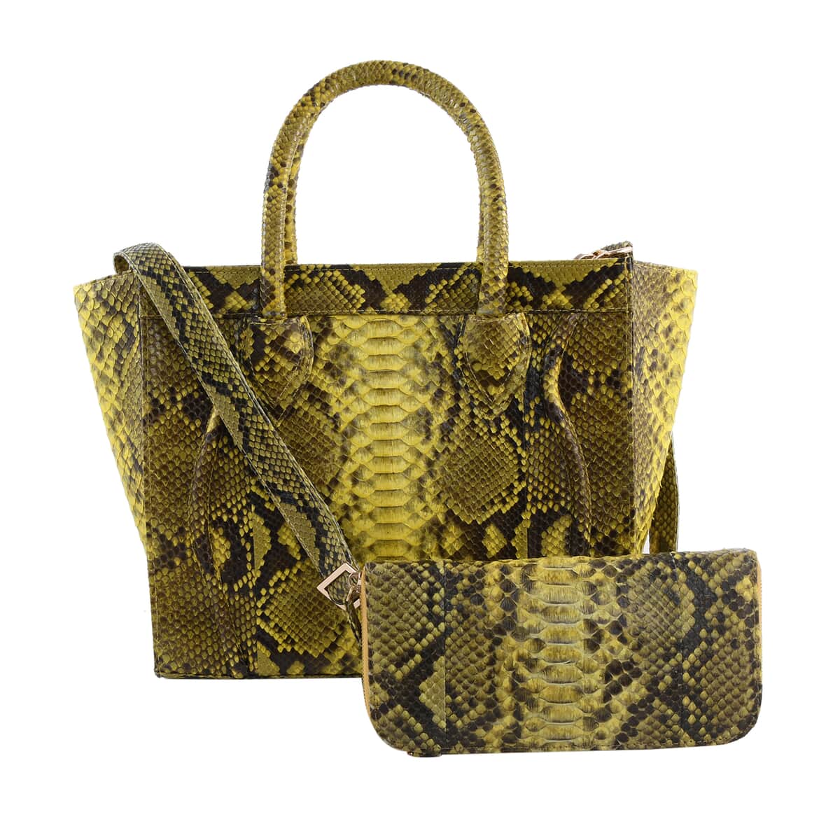 The Grand Pelle Handcrafted Yellow Color Genuine Python Leather Tote Bag for Women with Wallet, Designer Tote Bags, Ladies Purse, Shoulder Handbags, Leather Wallet image number 0