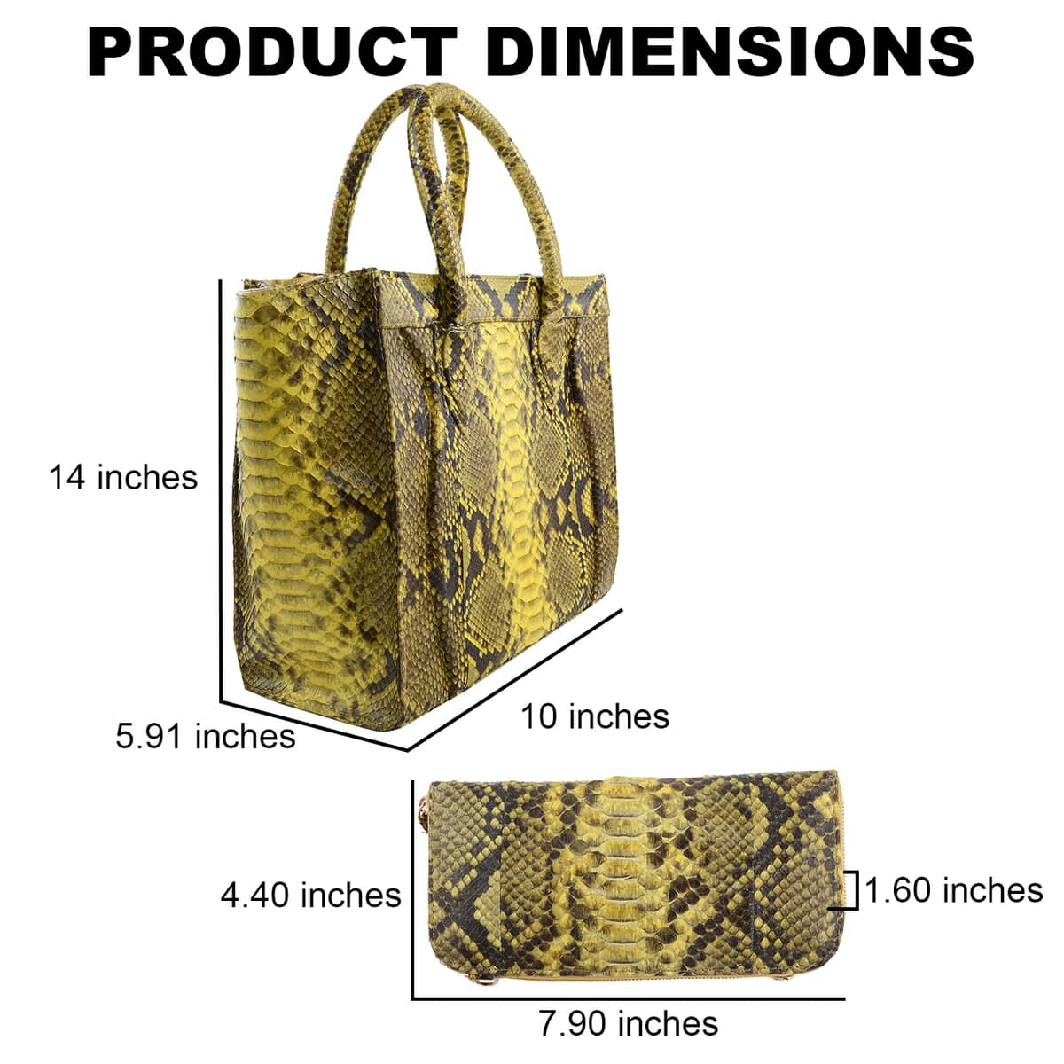 The Grand Pelle Handcrafted Yellow Color Genuine Python Leather Tote Bag for Women with Wallet, Designer Tote Bags, Ladies Purse, Shoulder Handbags, Leather Wallet image number 2
