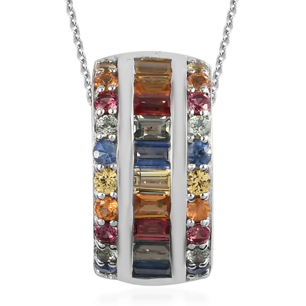 Multi Sapphire Pendant Necklace 20 Inches in Platinum Over Sterling Silver 2.10 ctw image number 0