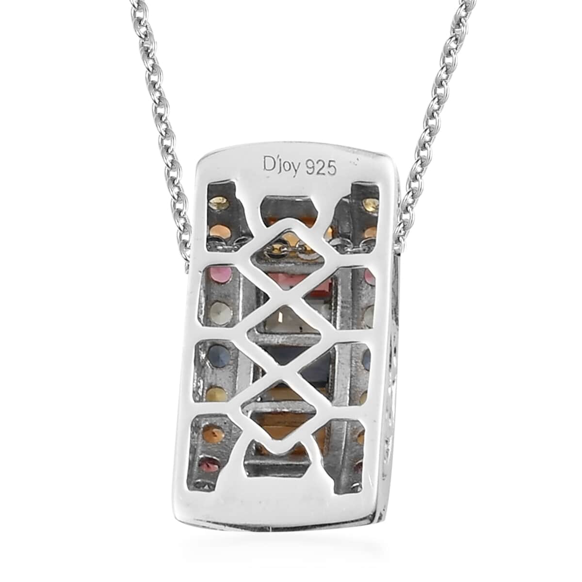 Multi Sapphire Pendant Necklace 20 Inches in Platinum Over Sterling Silver 2.10 ctw image number 4