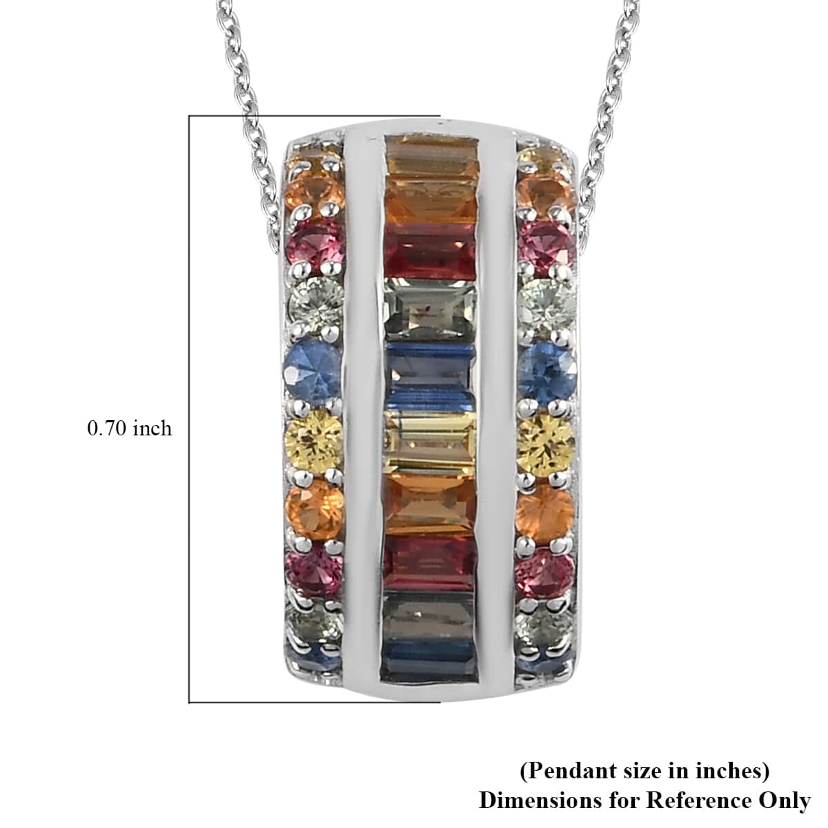 Multi Sapphire Pendant Necklace 20 Inches in Platinum Over Sterling Silver 2.10 ctw image number 5