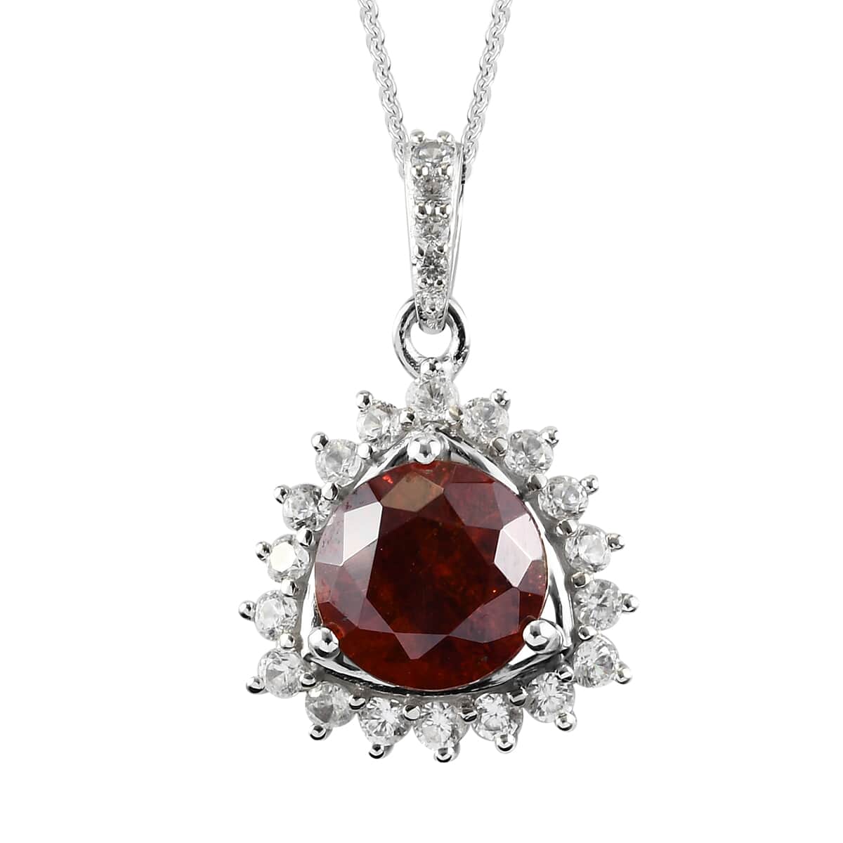 Picos Altos Red Sphalerite and Zircon Sunburst Pendant Necklace 20 Inches in Platinum Over Sterling Silver 4.75 ctw image number 0