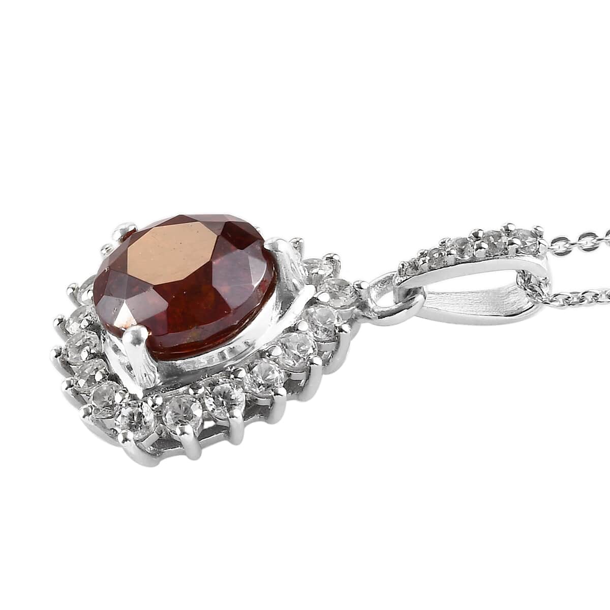 Picos Altos Red Sphalerite and Zircon Sunburst Pendant Necklace 20 Inches in Platinum Over Sterling Silver 4.75 ctw image number 3