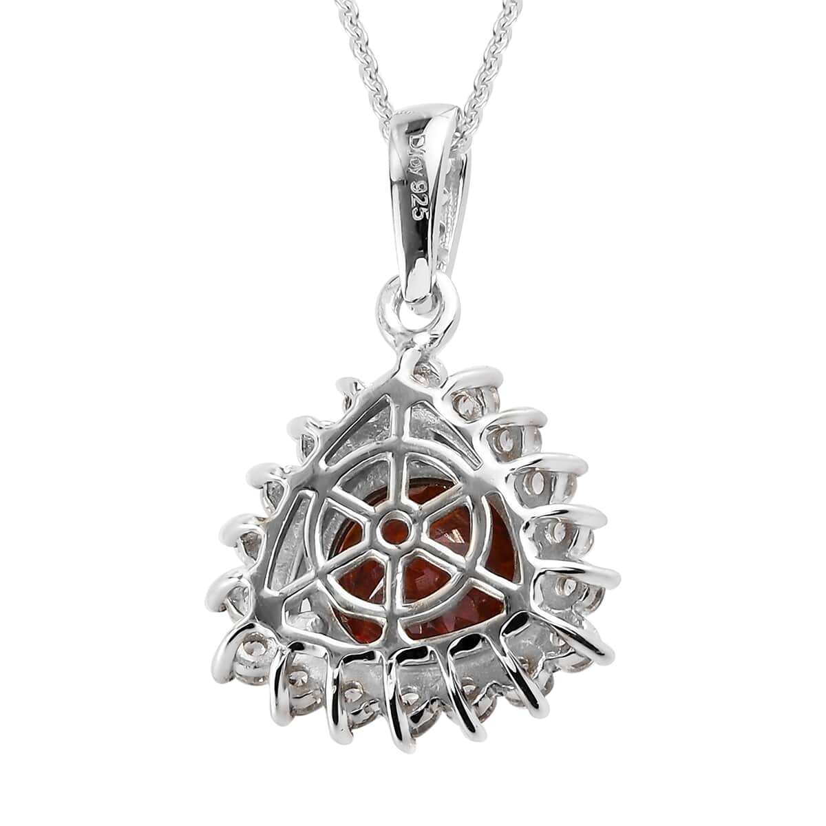 Picos Altos Red Sphalerite and Zircon Sunburst Pendant Necklace 20 Inches in Platinum Over Sterling Silver 4.75 ctw image number 4