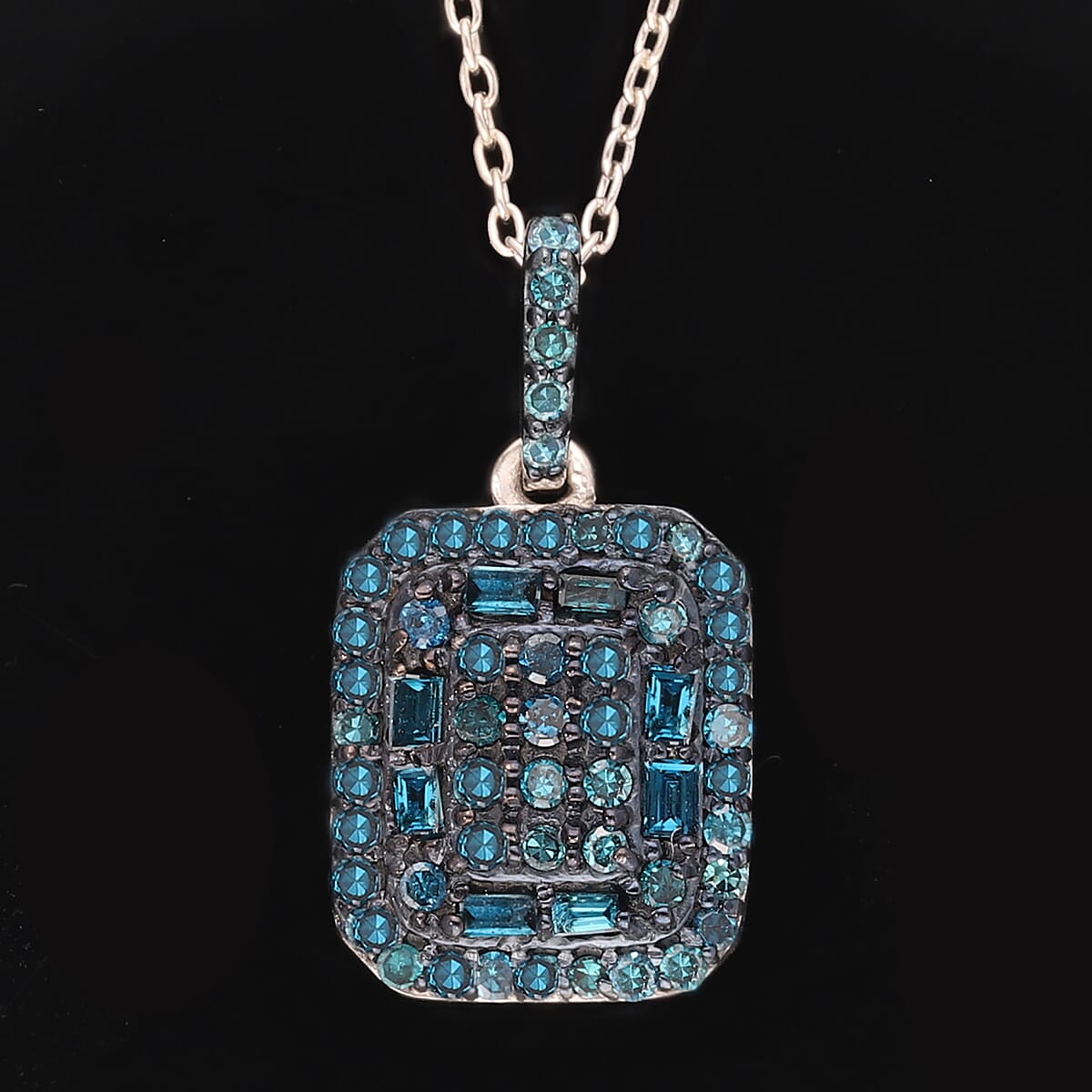 Blue Diamond Cluster Pendant Necklace 20 Inches in Rhodium and Platinum Over Sterling Silver 0.50 ctw image number 1