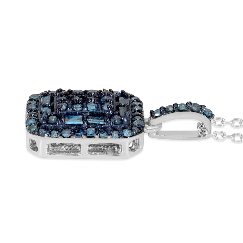 Blue Diamond Cluster Pendant Necklace 20 Inches in Rhodium and Platinum Over Sterling Silver 0.50 ctw