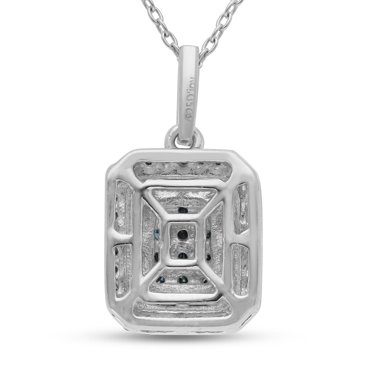 Blue Diamond Cluster Pendant Necklace 20 Inches in Rhodium and Platinum Over Sterling Silver 0.50 ctw image number 4