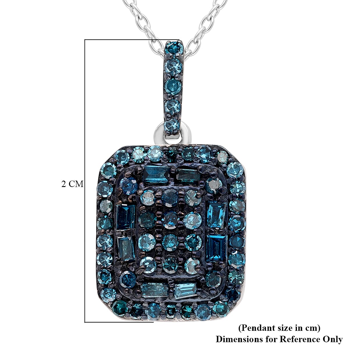 Blue Diamond Cluster Pendant Necklace 20 Inches in Rhodium and Platinum Over Sterling Silver 0.50 ctw image number 5