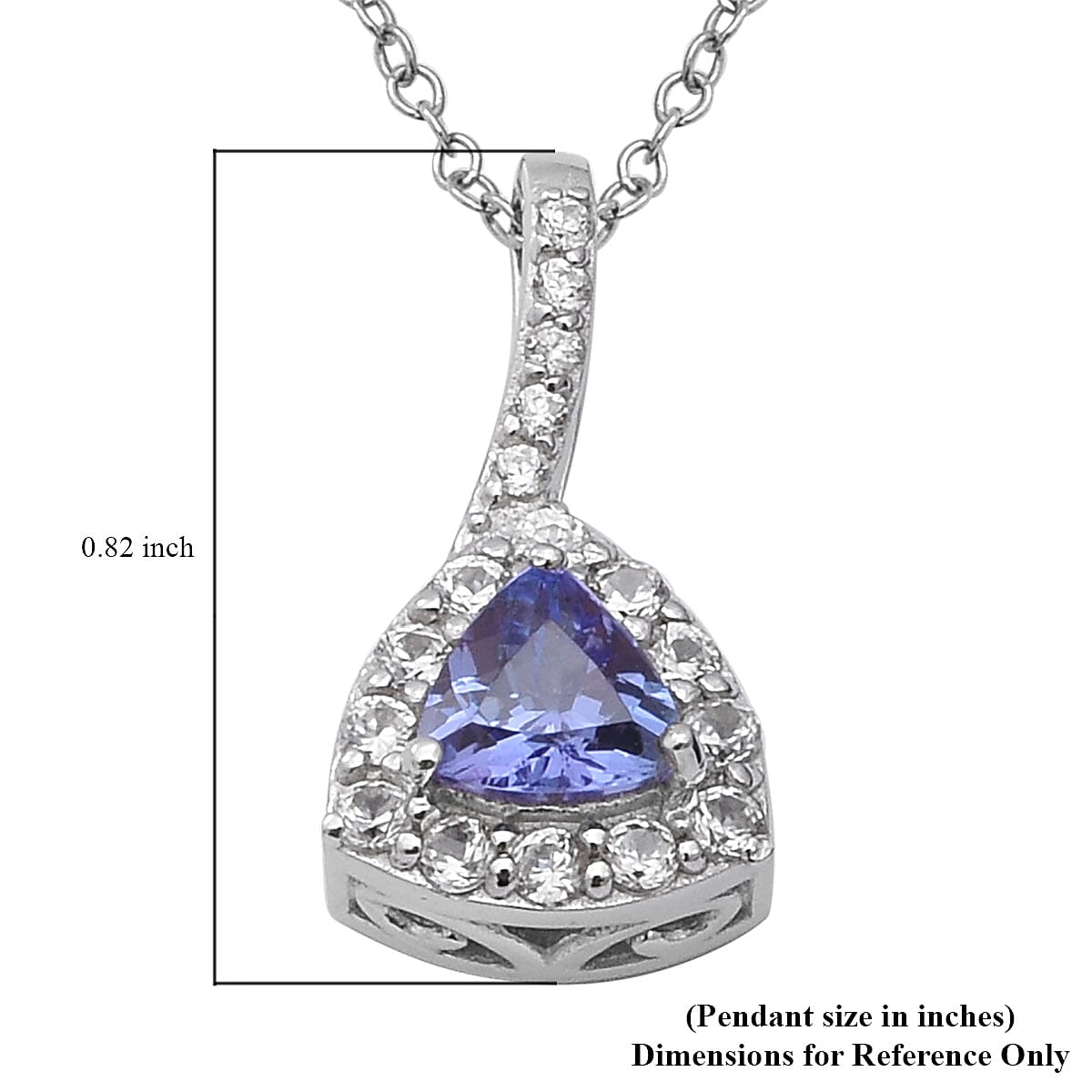 Tanzanite and Natural White Zircon Halo Pendant Necklace 18 Inches in Platinum Over Sterling Silver 1.00 ctw