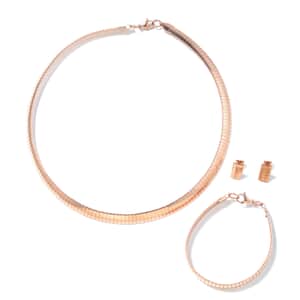 Set of 3 Omega Necklace 18 Inches and Bracelet (7.50in) and Earrings in ION Plated Rose Gold Stainless Steel 32.45 Grams