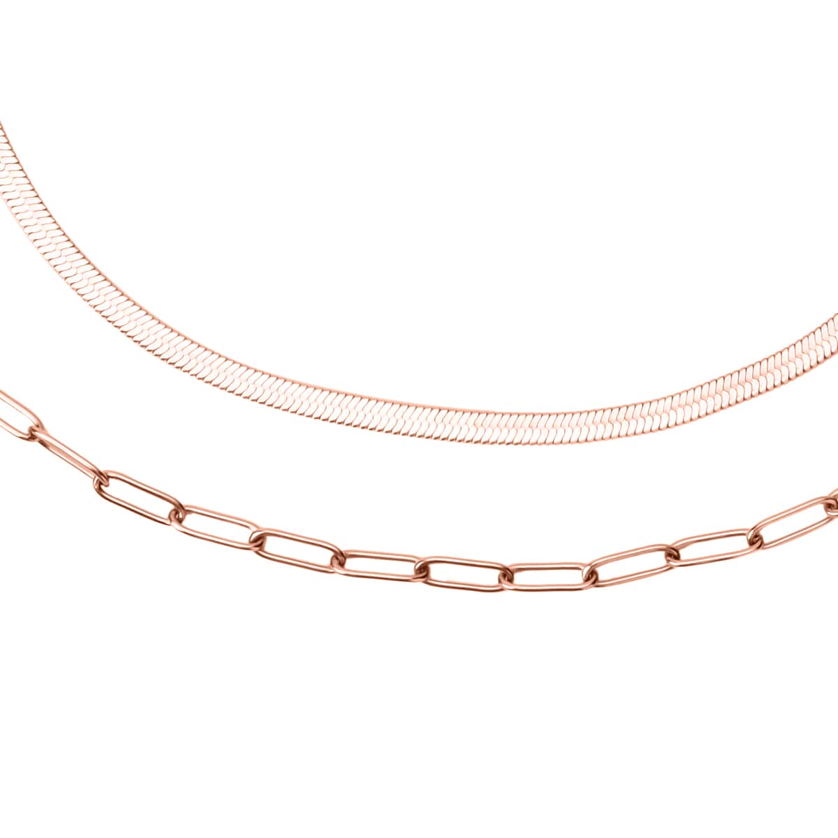 Set of 2 Snake and Paper Linked Chain Necklace in ION Plated Rose Gold Stainless Steel 16-18/18-21 Inches image number 2