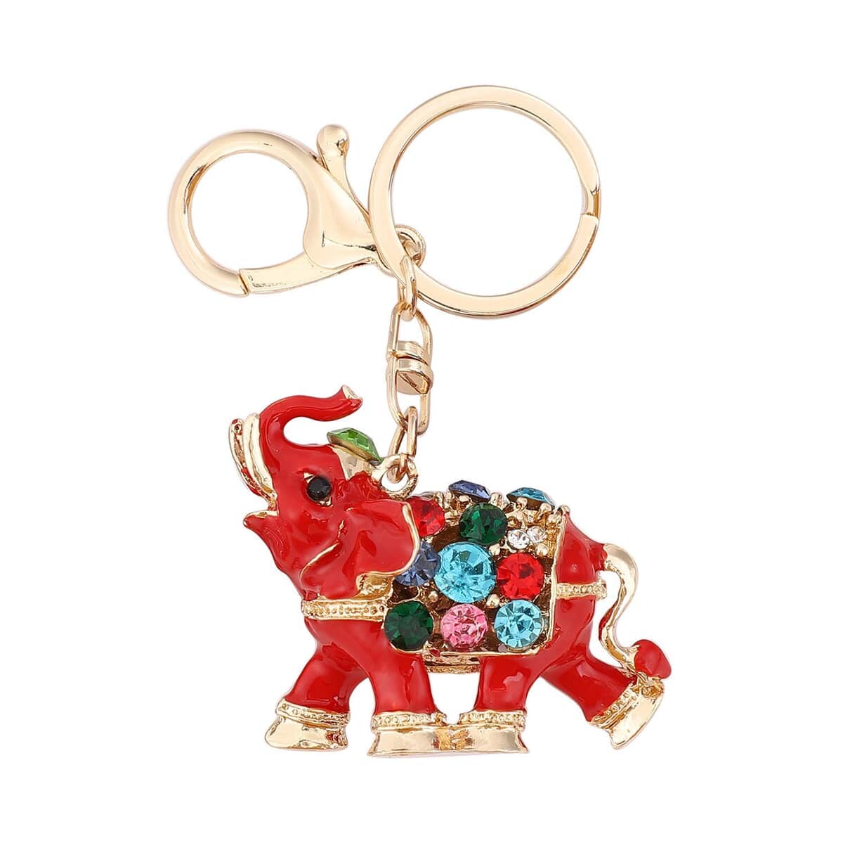 Multi Color Austrian Crystal and Enameled Royal Elephant Keychain and Mirror in Goldtone, Crystal Keychain and Compact Mirror for Purse, Handbag Keychain image number 5