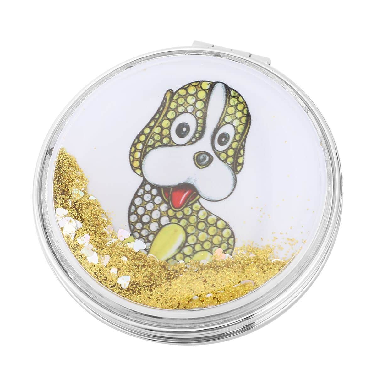 Champagne and White Austrian Crystal and Enameled Dog Keychain and Mirror in Goldtone, Crystal Keychain and Compact Mirror for Purse, Handbag Keychain image number 2