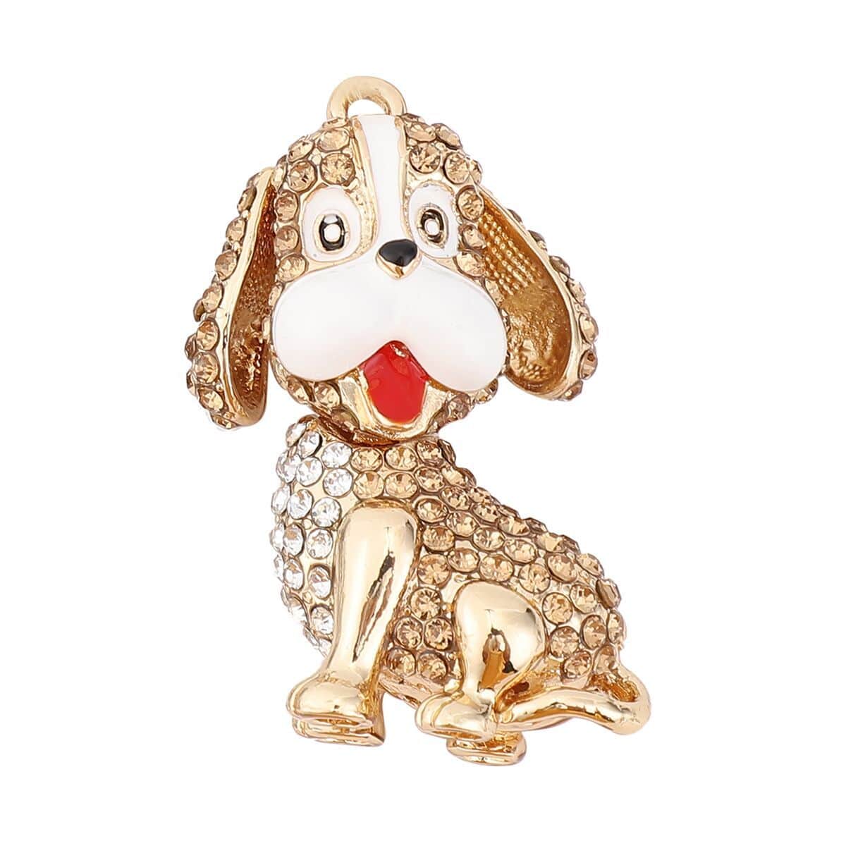 Champagne and White Austrian Crystal and Enameled Dog Keychain and Mirror in Goldtone, Crystal Keychain and Compact Mirror for Purse, Handbag Keychain image number 5