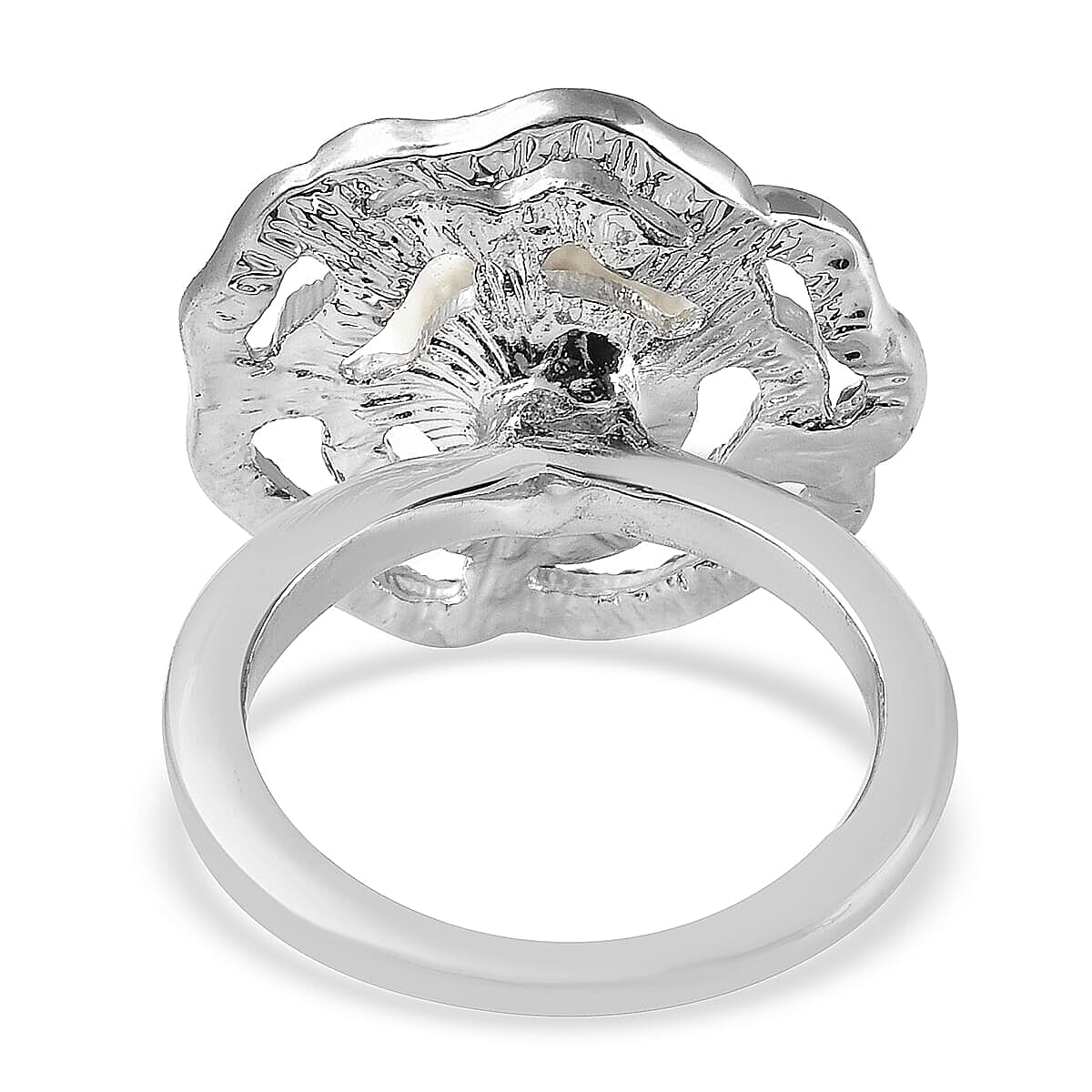 Simulated Pearl and White Austrian Crystal Rose Earrings and Ring (Size 6.0) in Silvertone and Stainless Steel