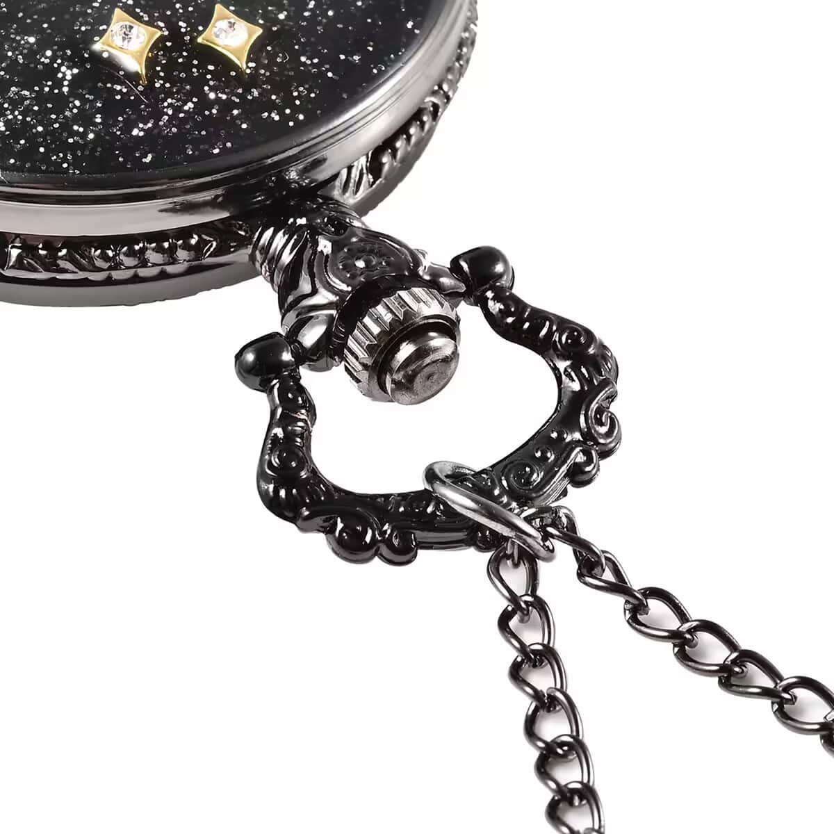 Strada Crystal Japanese Movement Carved Leopard Pocket Watch with Chain 31 Inches image number 7