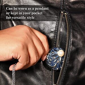 Strada Crystal Japanese Movement Carved Moon & Star Pocket Watch with Chain 31 Inches