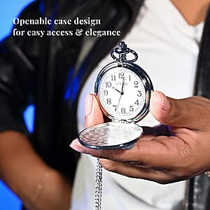 Strada Crystal Japanese Movement Carved Moon & Star Pocket Watch with Chain 31 Inches