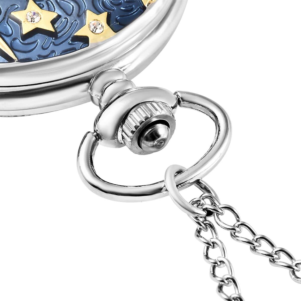 Strada Crystal Japanese Movement Carved Moon & Star Pocket Watch with Chain 31 Inches image number 4