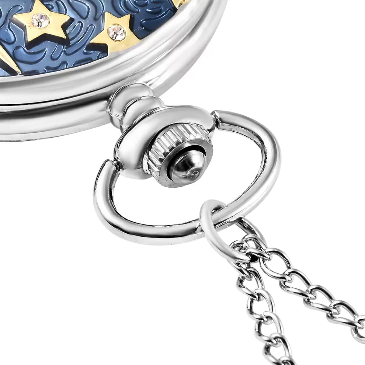 Strada Crystal Japanese Movement Carved Moon & Star Pocket Watch with Chain 31 Inches image number 7