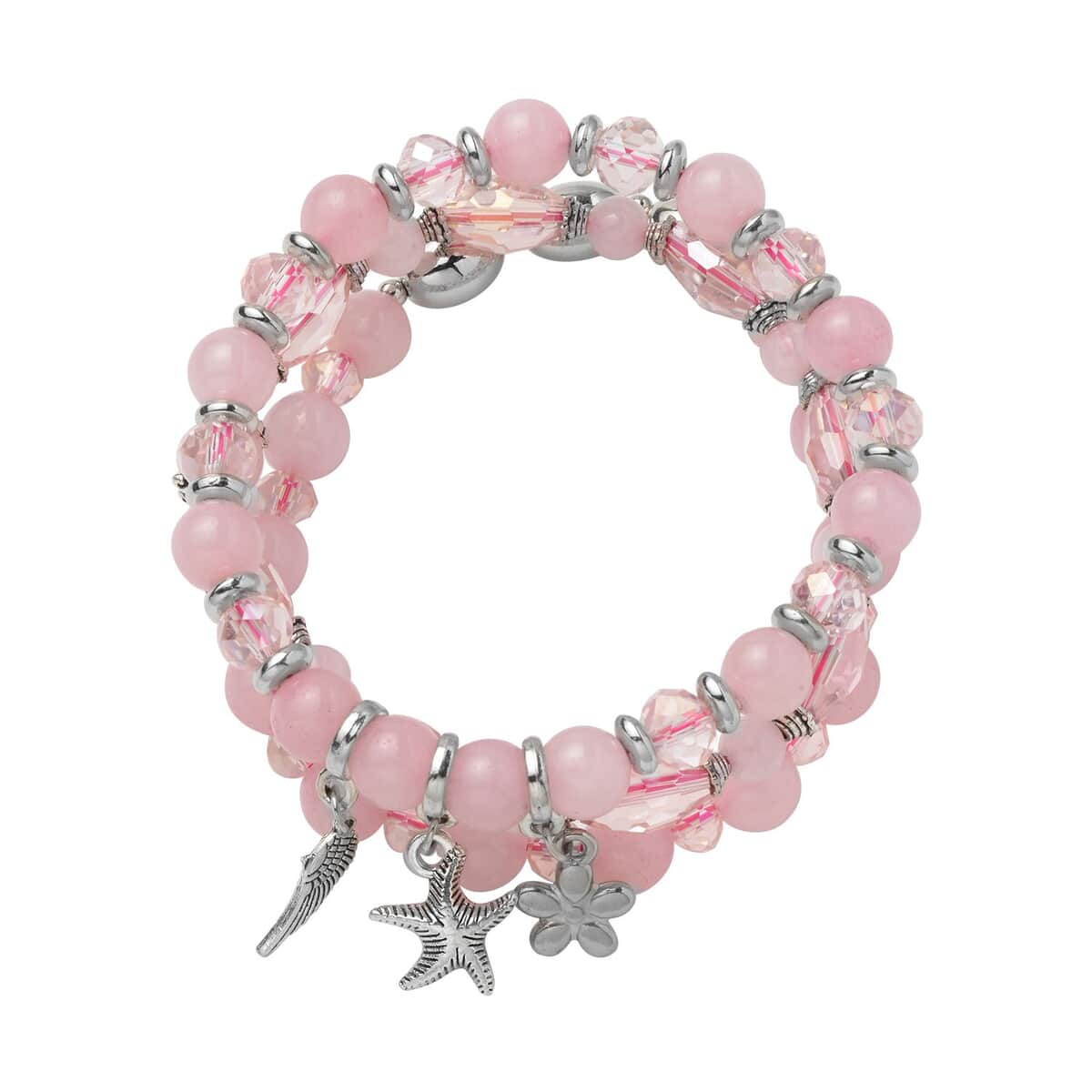 Set of 3 Galilea Rose Quartz and Simulated Pink Diamond Beaded Stretch Charm Bracelet 108.00 ctw image number 0