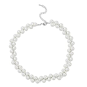 Simulated White Pearl Dangle Earrings, Adjustable Bracelet and Necklace 20-22.5 Inches in Silvertone & Stainless Steel